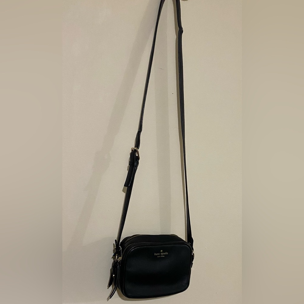Kate Spade Black Leather Crossbody Camera Bag Purse